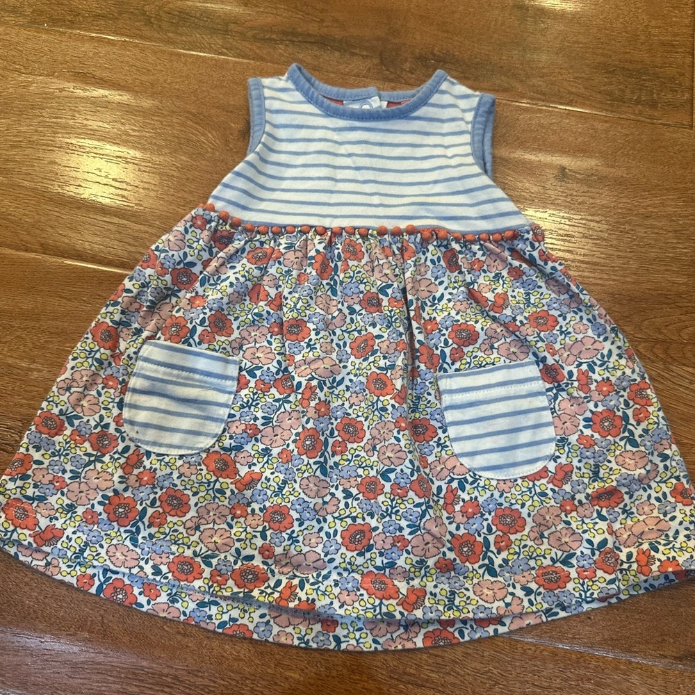 Baby Boden Blue and Red Floral Striped Dress